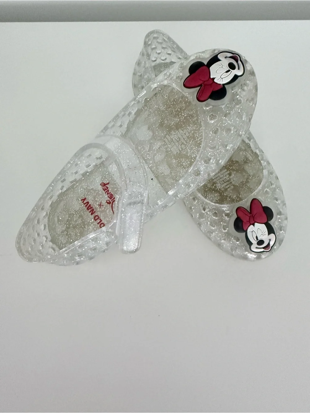 Disney Clear Glitter Minnie Mouse Jelly Mary Jane Shoes with Pink Bow